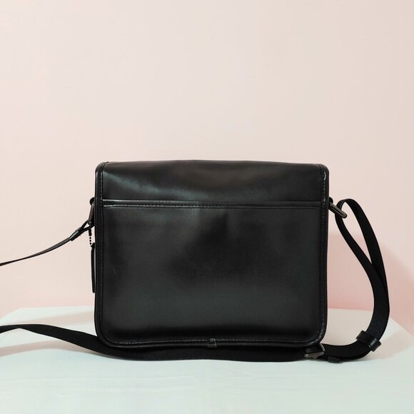 New with Defects COACH Heritage Map Smooth Leather Crossbody Messenger Bag Black - Picture 8 of 16